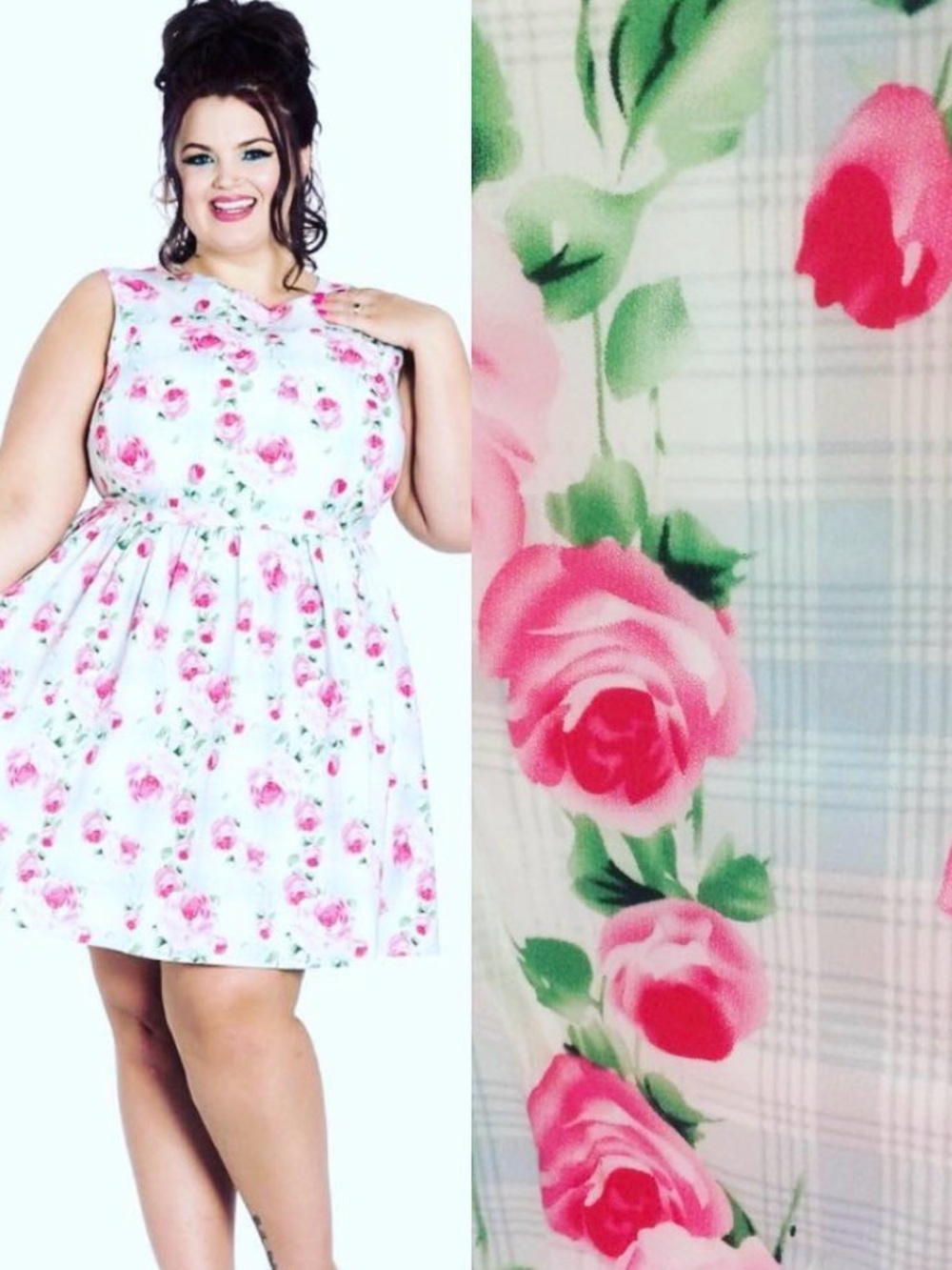 Hell Bunny Pink Rose Print Midi Dress